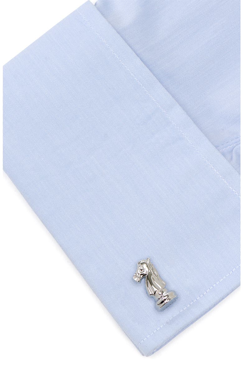 Knight & Rook Chess Piece Cuff Links, Alternate, color, SILVER