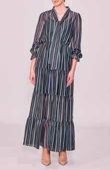 MELLODAY Stripe Bow Tiered Maxi Dress