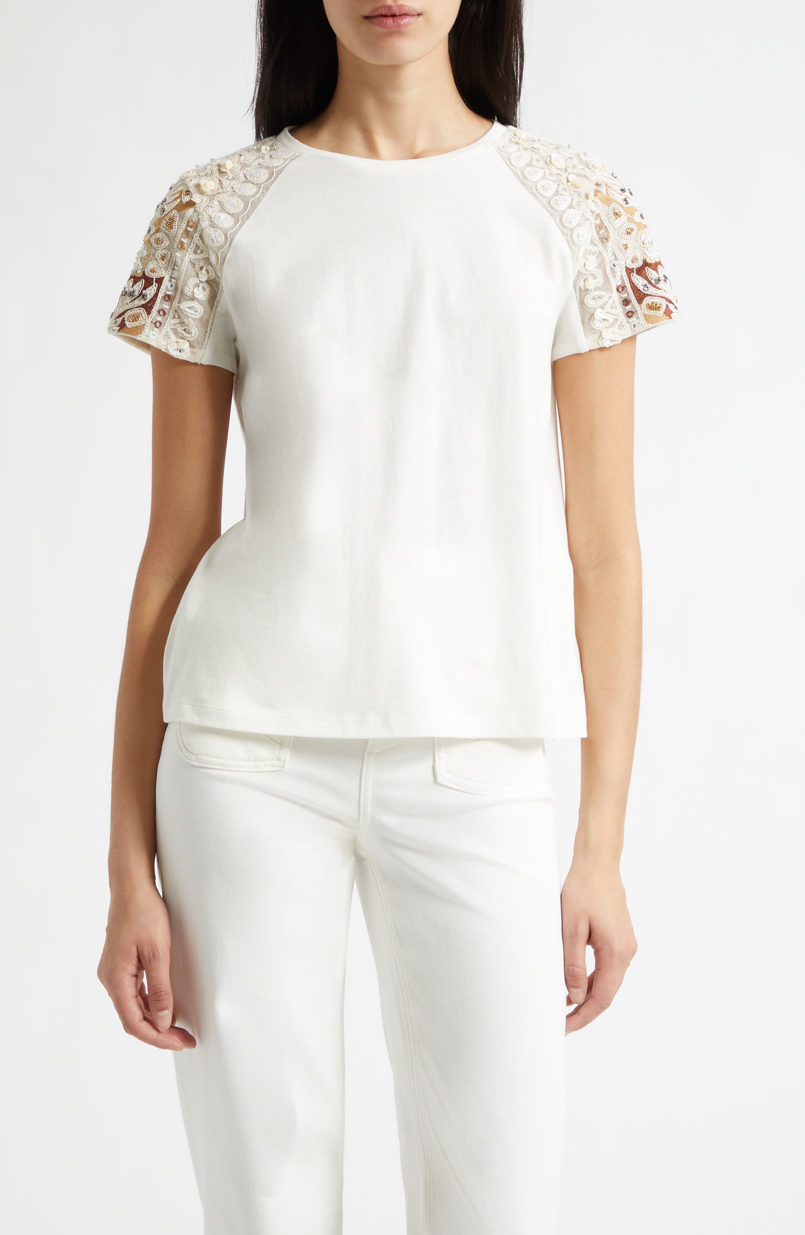Tyler Sequin Embroidery Detail Cotton T-Shirt