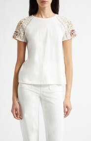 Ramy Brook Tyler Sequin Embroidery Detail Cotton T-Shirt