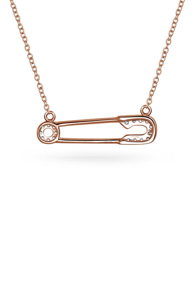 BLING JEWELRY Support Refugees Safety Pin CZ Pendant Necklace, Alternate, color, Pink