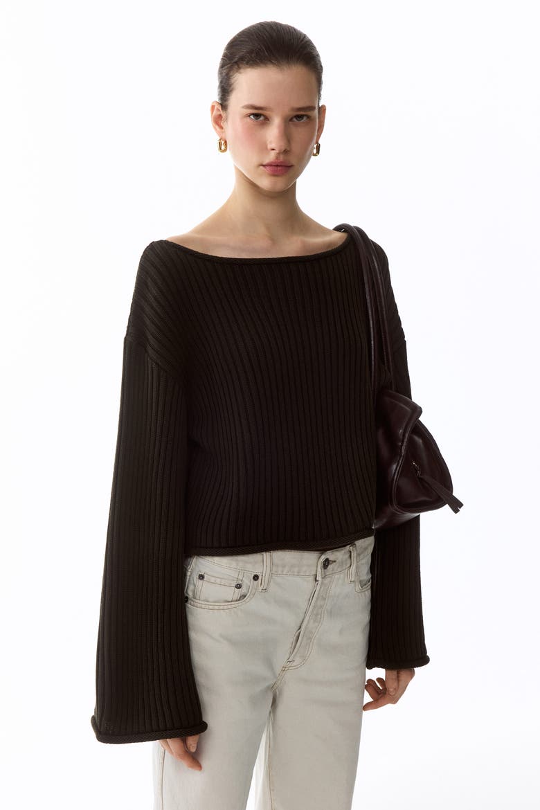 Rib-knit Boat-neck Jumper, Alternate, color, Dark green