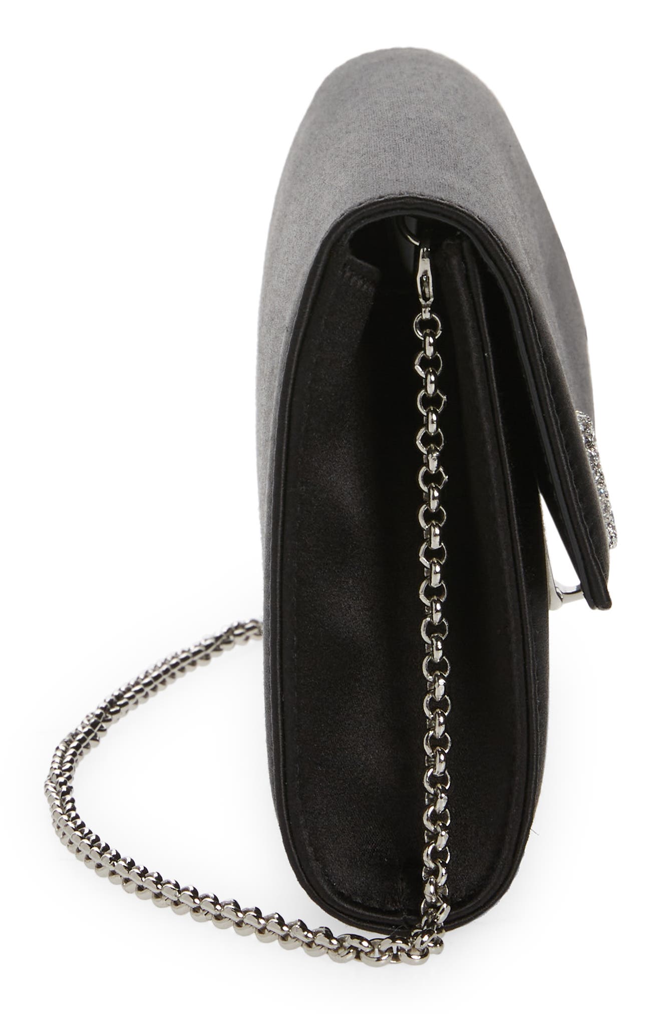 FERRAGAMO Crystal Embellished Gancio Clip Satin Clutch, Alternate, color, 