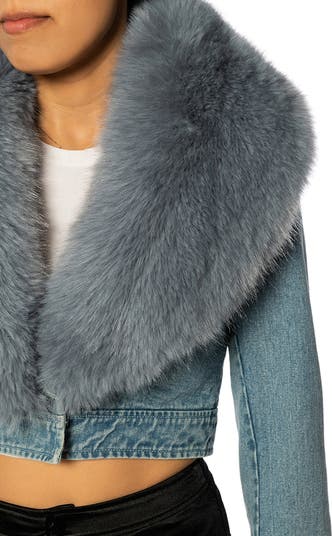 Gisele Faux Fur Trim Faux Leather Crop Jacket
