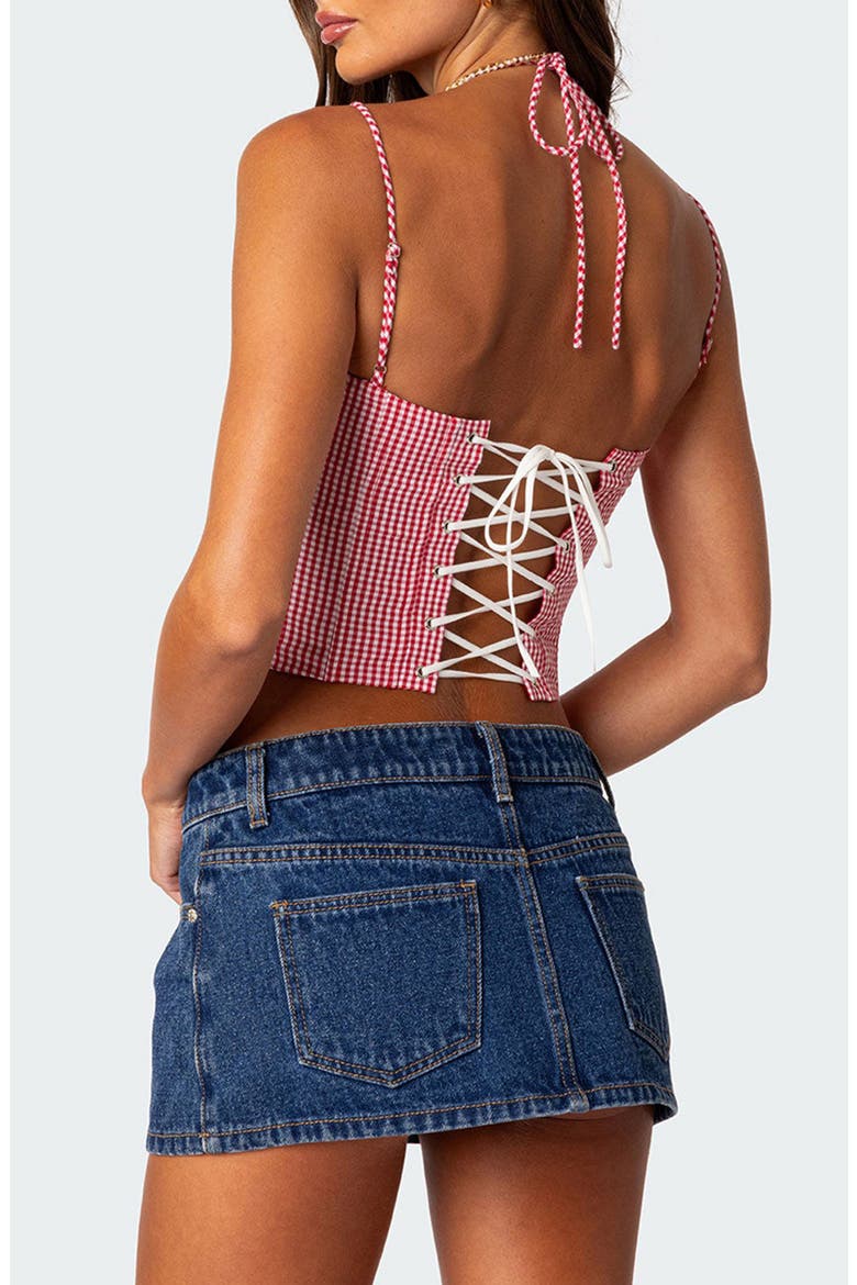 Pippa Gingham Lace-Up Back Corset Top, Alternate, color, RED
