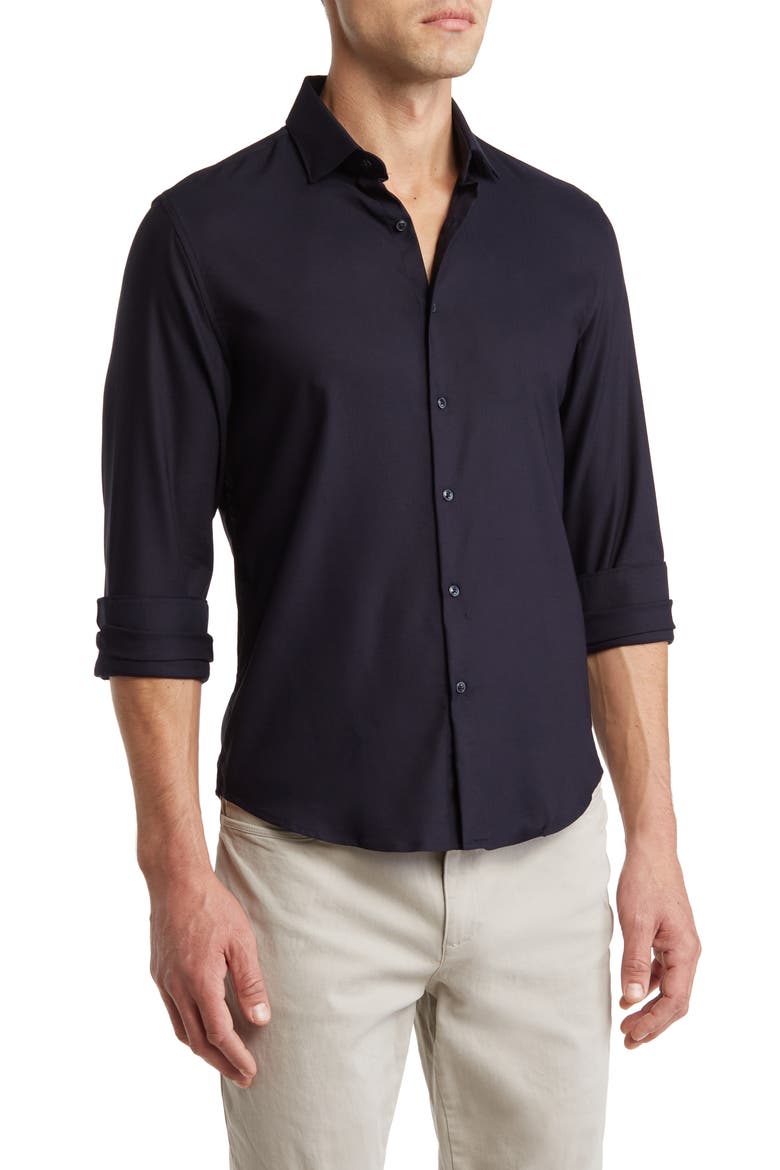 Navy Solid Stretch Button-Up Shirt, Main, color, NAVY