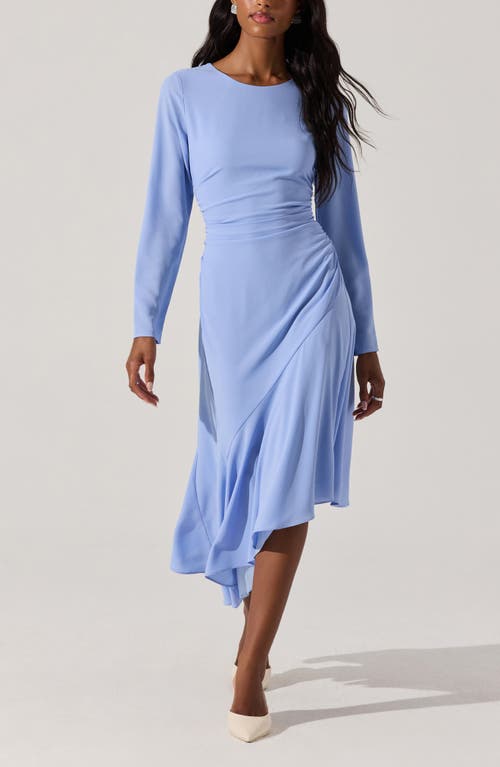 Astr The Label Long Sleeve Asymmetric Hem Midi Dress In Blue