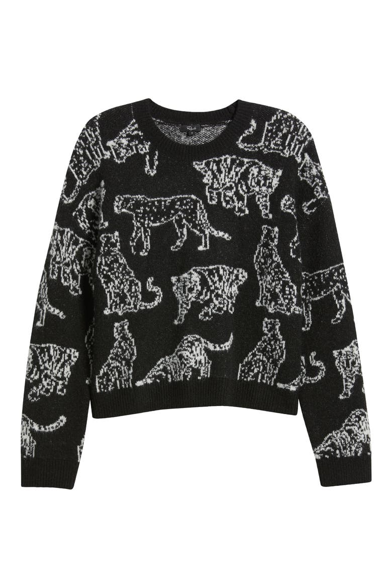 Perci Intarsia Wildcat Crewneck Sweater, Alternate, color, CHARCOAL CATS