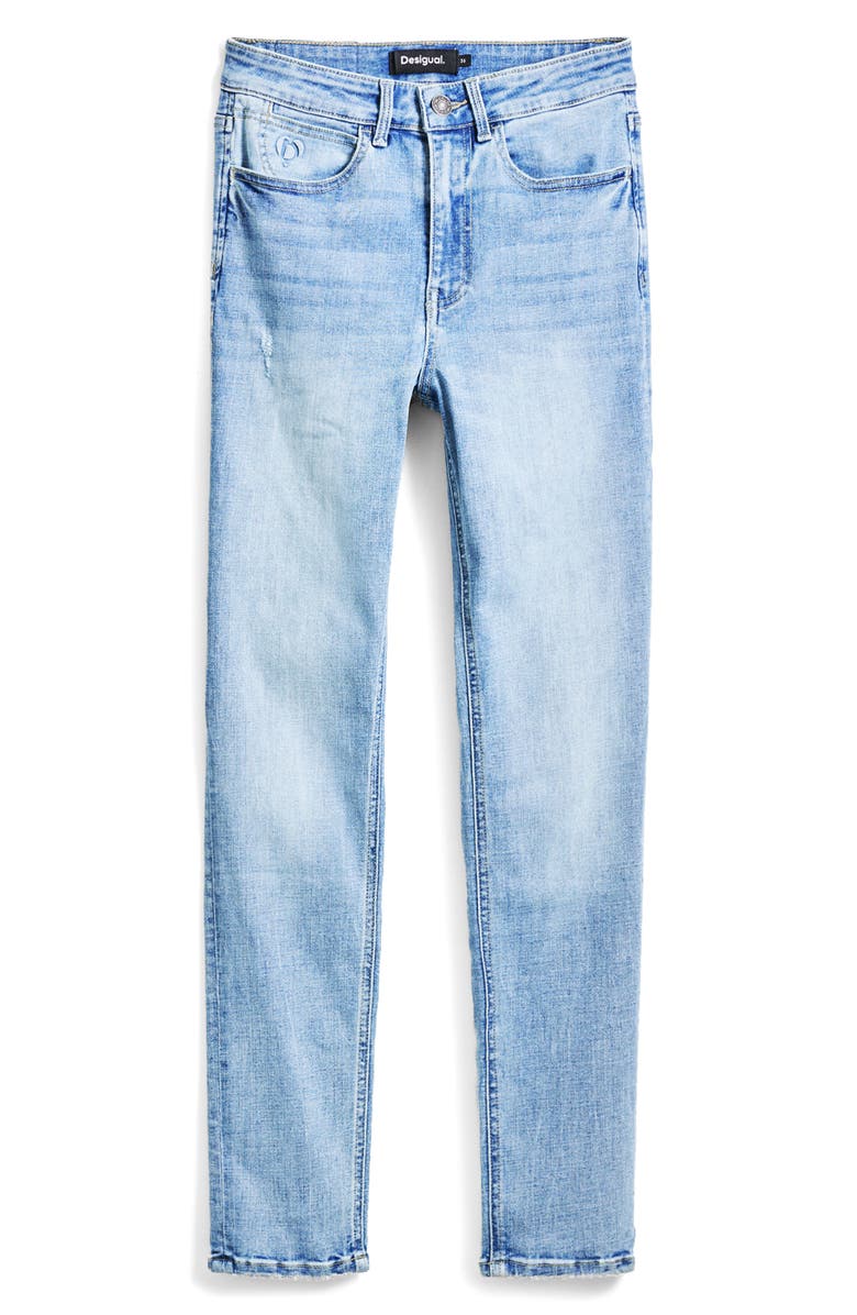 Desigual Cuff Straight Leg Jeans, Alternate, color, Light Blue