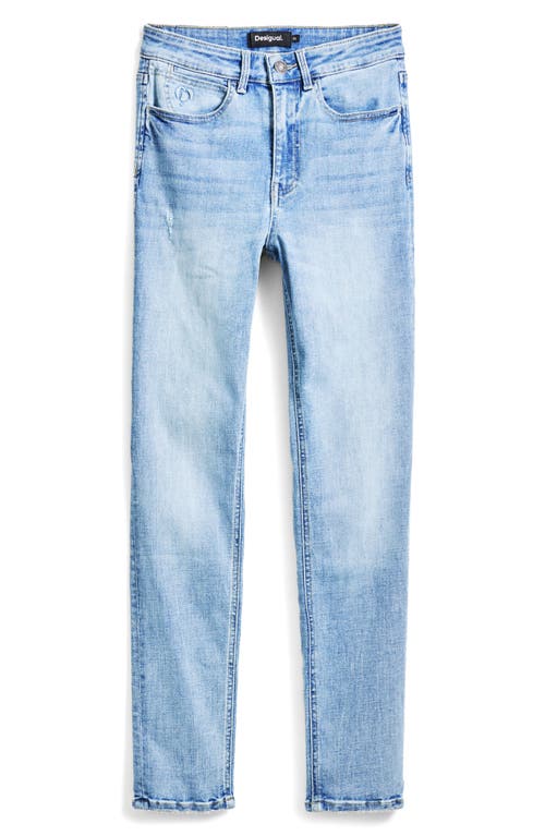 Desigual Cuff Straight Leg Jeans In Blue