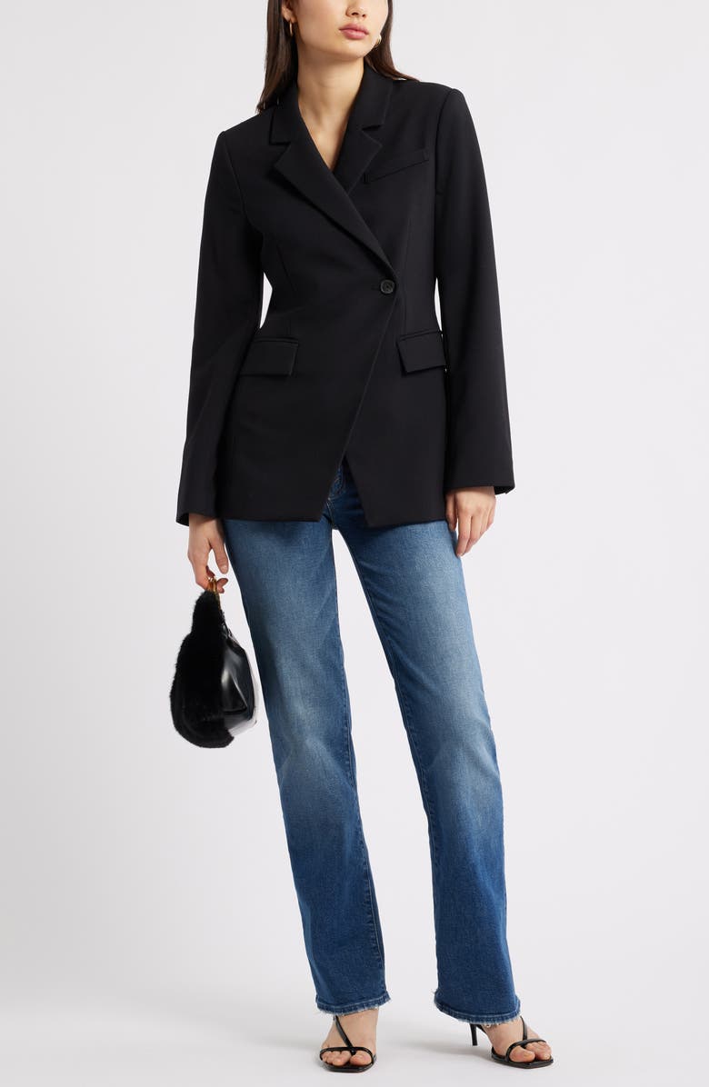 Open Edit Asymmetric Fitted Blazer, Alternate, color, Black