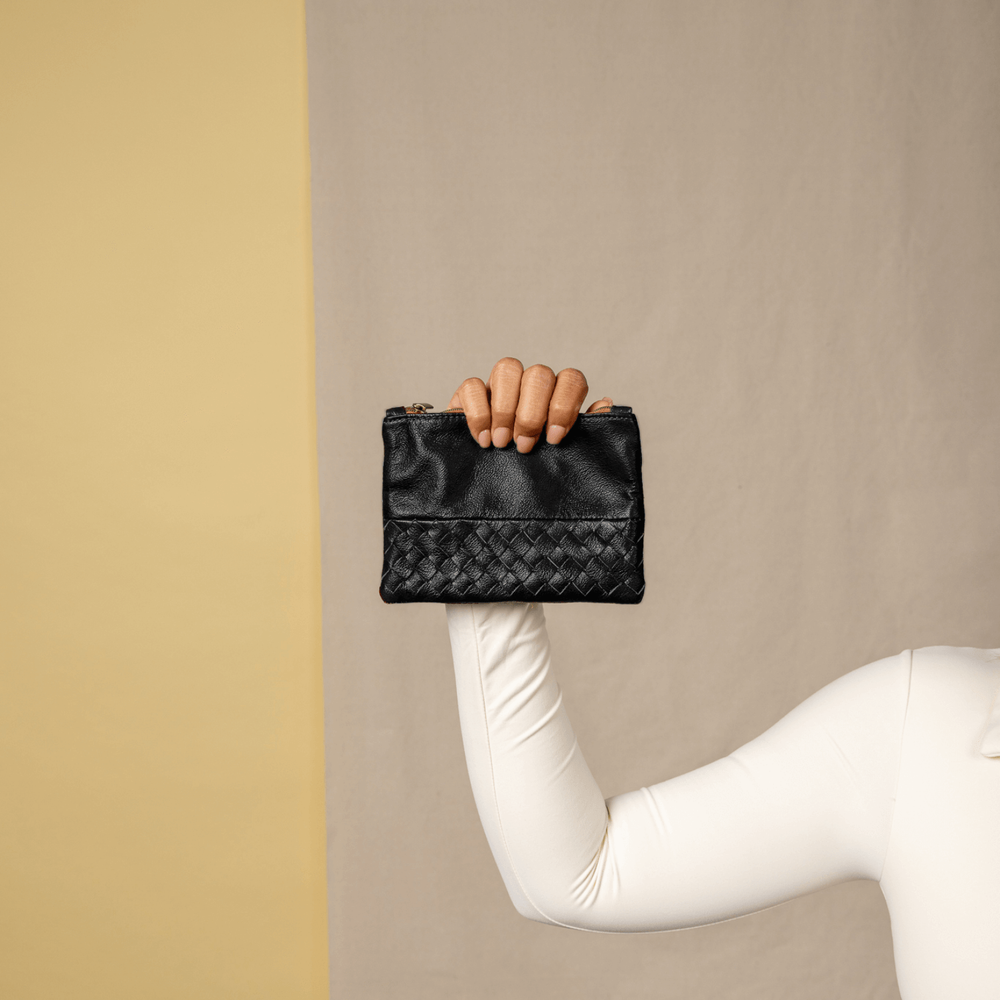 Deux Mains Woven Pouch, Alternate, color, Black - Small
