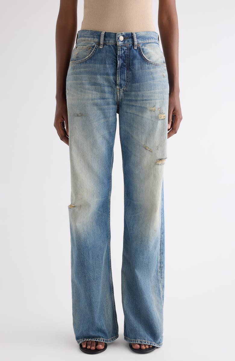 Acne Studios 2021 Daybreak Distressed Wige Leg Jeans, Main, color, Mid Blue