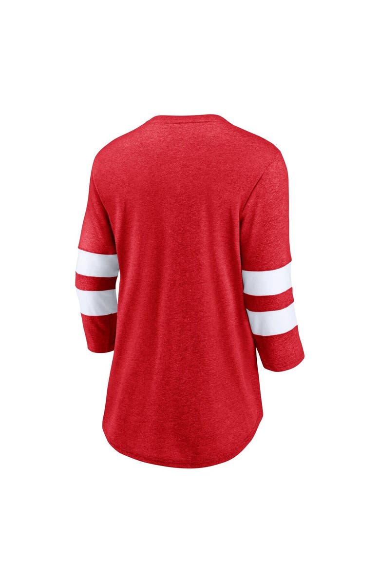 FANATICS Women's Fanatics Branded Heathered Red/White New Jersey Devils Full Shield 3/4-Sleeve Tri-Blend Raglan Scoop Neck T-Shirt, Alternate, color, 