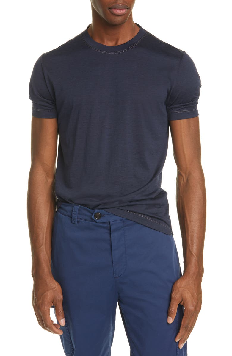 Brunello Cucinelli Silk & Cotton Crewneck T-Shirt, Main, color, 