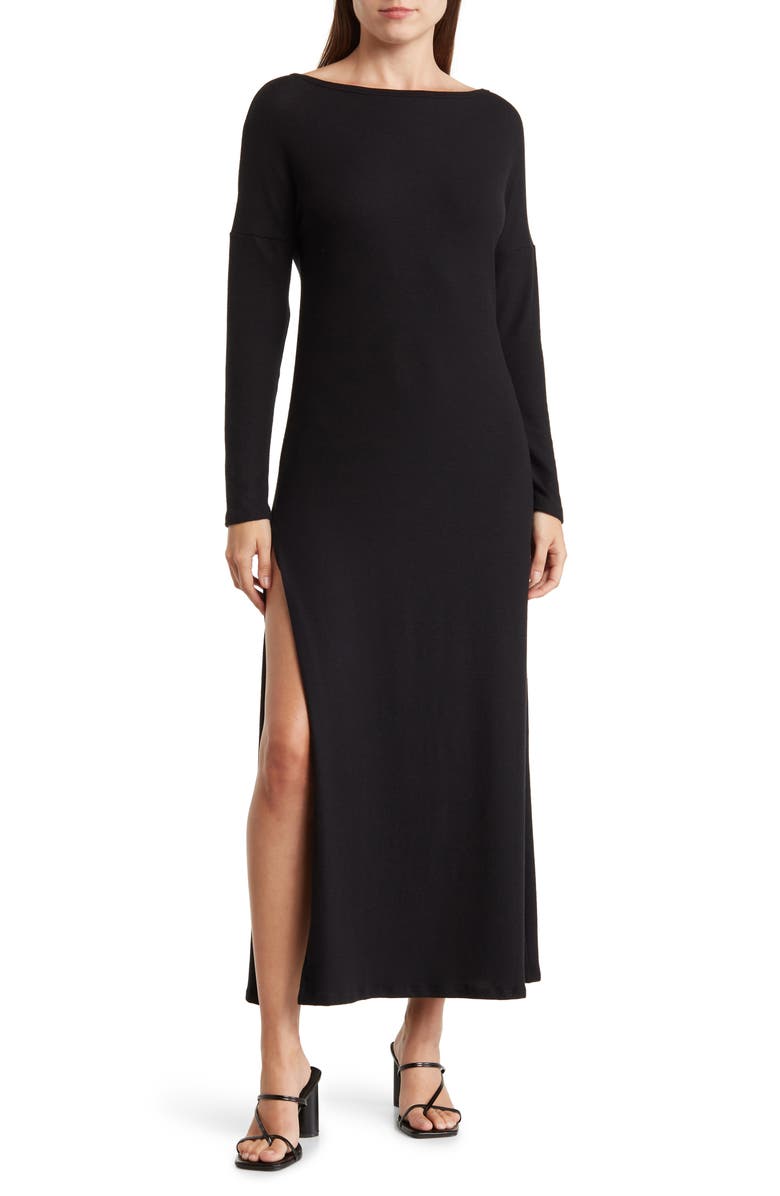 GO COUTURE Long Sleeve T-Shirt Dress, Main, color, Black