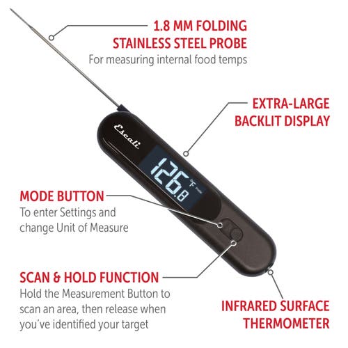 Escali Infrared Surface And Folding Probe Digital Thermometer In Black