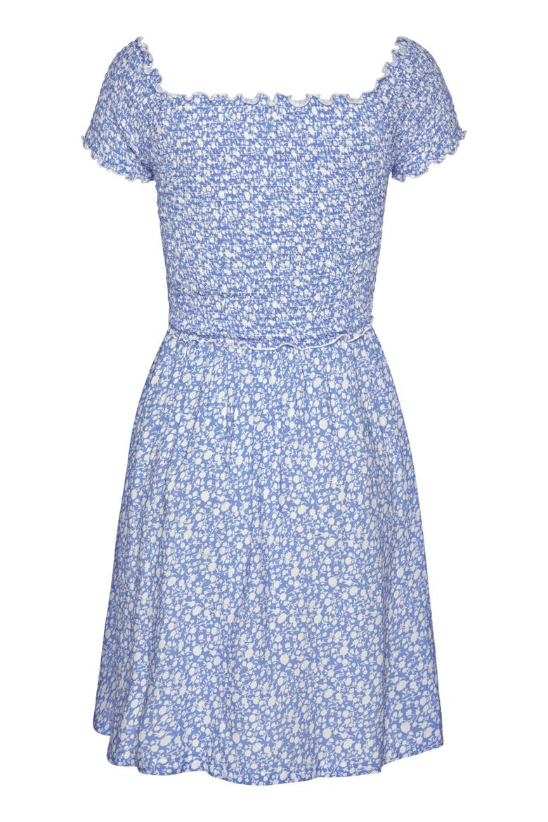 Smocked Pattern Dress, Alternate, color, Blue-Patterned