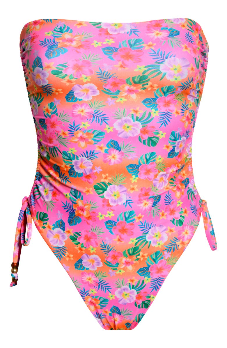 Kulani Kinis Strapless Cinched Tie One-Piece Swimsuit, Alternate, color, Summer Glow
