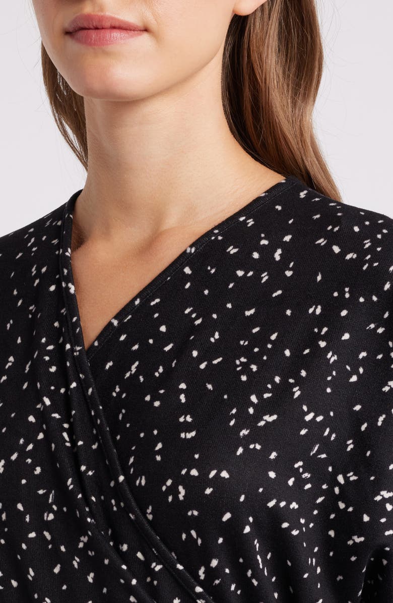 Loveappella Long Sleeve Faux Wrap Dress, Alternate, color, Black