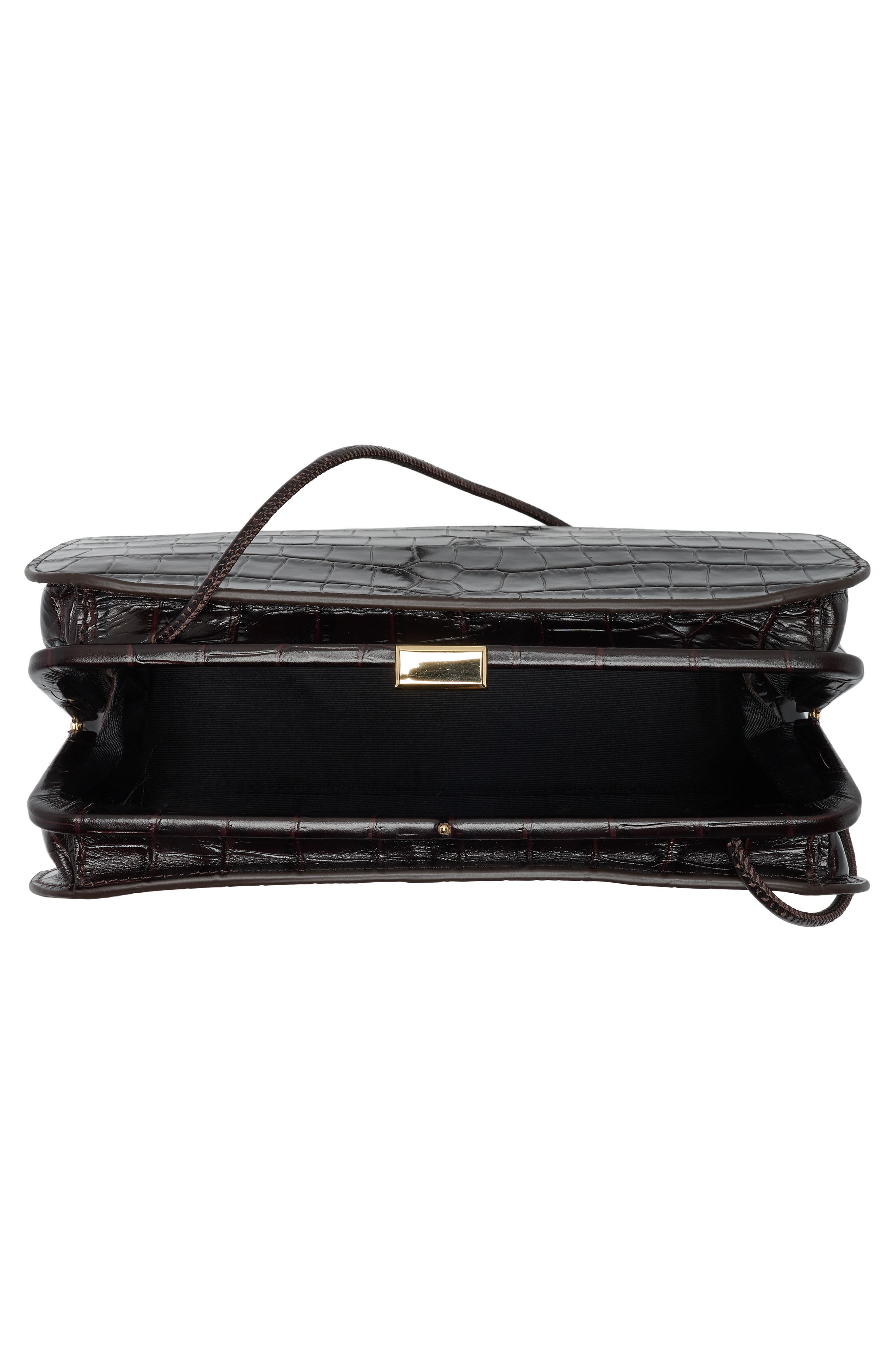 Zella Croc Embossed Leather Shoulder Bag, Alternate, color, EBONY