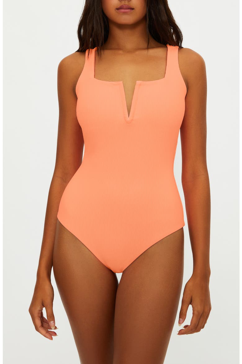 Tropez V-Wire Rib One-Piece Swimsuit, Main, color, GUAVA