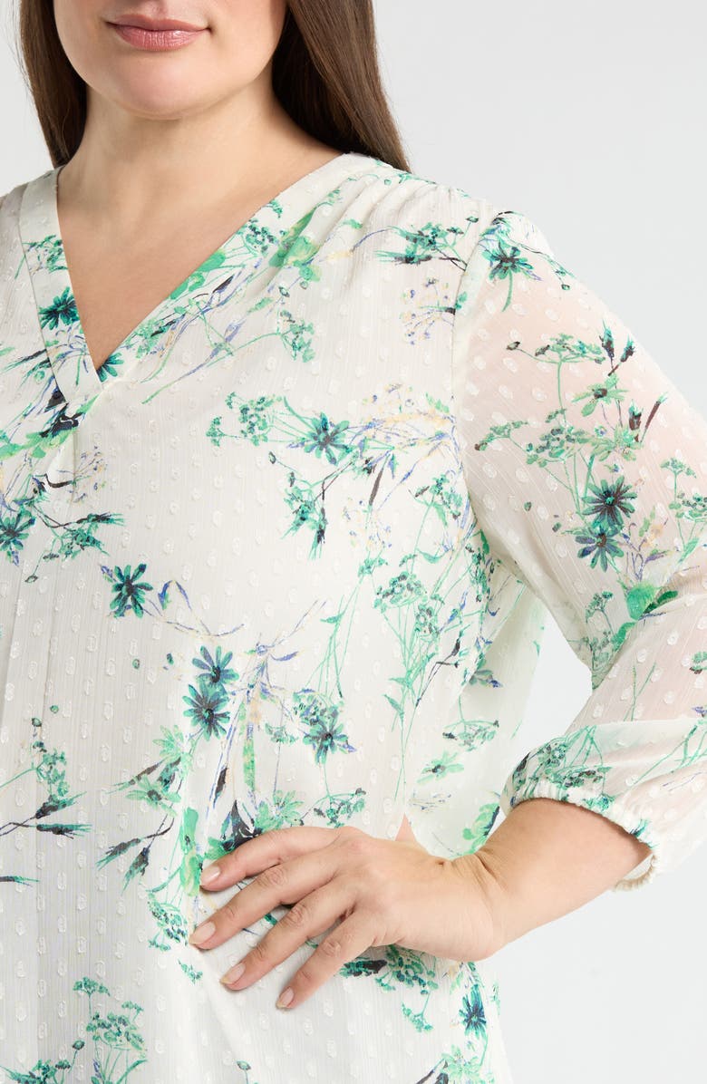 Jones New York Floral Print Clip Dot Top, Alternate, color, White Sand Multi