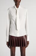 McQueen Tie Neck Silk Button-Up Shirt