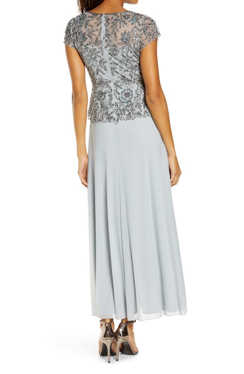 Pisarro Nights Beaded Mesh Mock Two-Piece Gown, Alternate, color, Ice