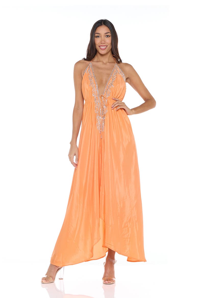 Plunge V-Neck Maxi Dress, Alternate, color, SOFT ORANGE