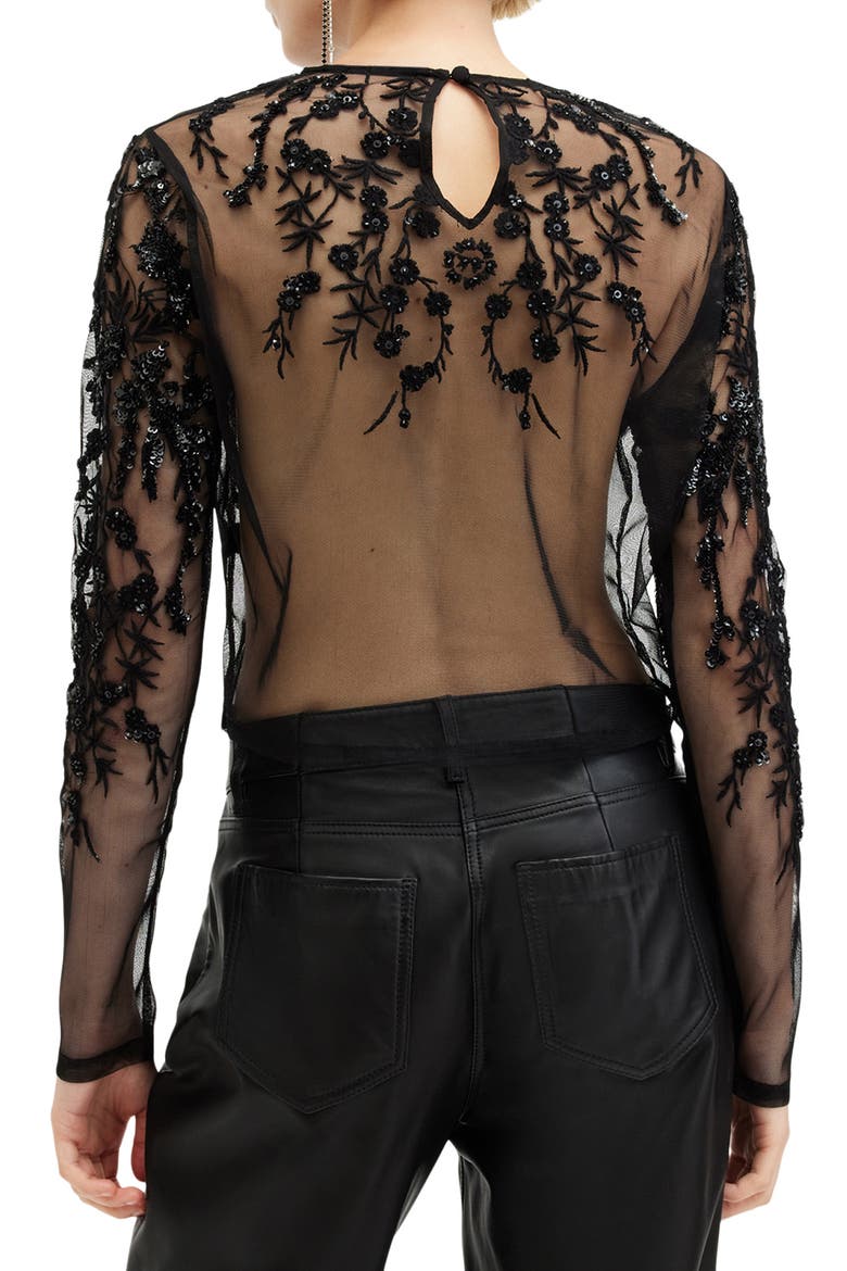 Greta Sequin Embroidery Sheer Top, Alternate, color, BLACK