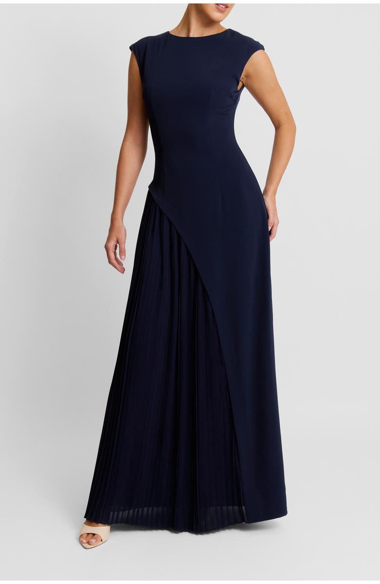 Six Stories Cap Sleeve Pleated Maxi Dress, Alternate, color, Navy