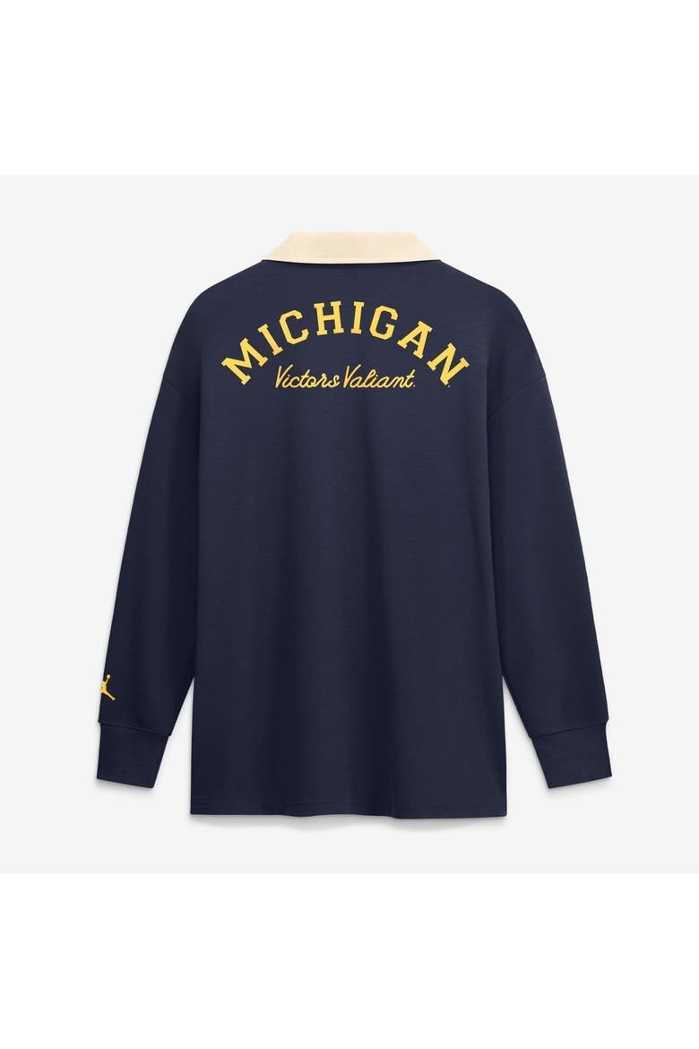 Women's Nike Navy Michigan Wolverines Oversized Essential Dri-FIT Long Sleeve V-Neck Polo, Alternate, color, Navy