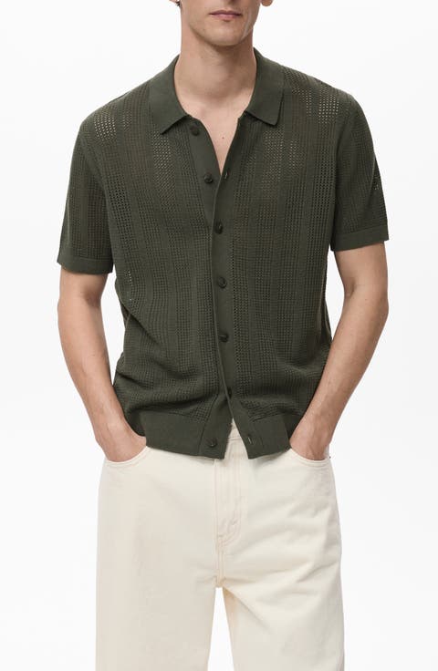 Stripe Open Stitch Button-Up Shirt