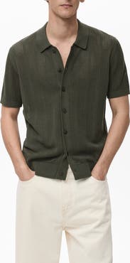 MANGO Mango Stripe Open Stitch Button-Up Shirt