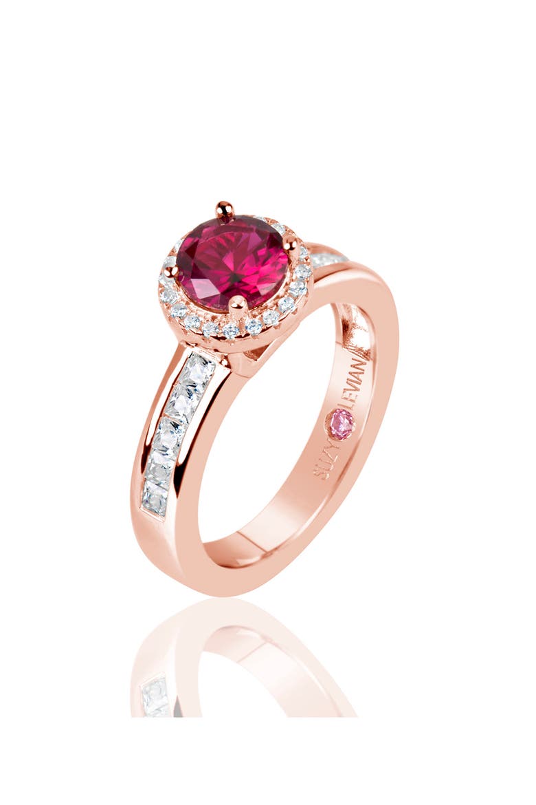 Rose Gold Plated Sterling Silver Ruby & CZ Ring, Alternate, color, RED