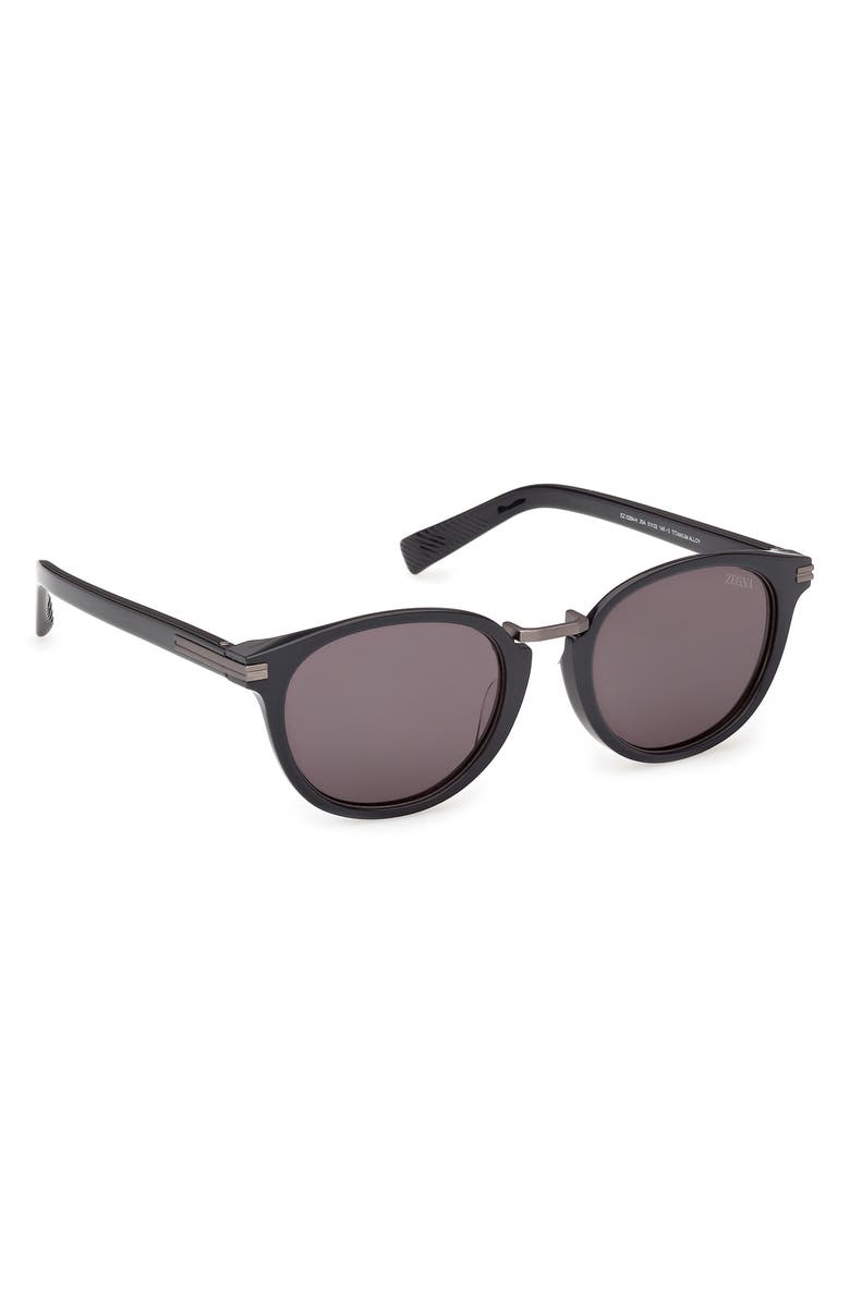ZEGNA 51mm Round Sunglasses, Alternate, color, Asphalt Grey/ Ruthenium Trim
