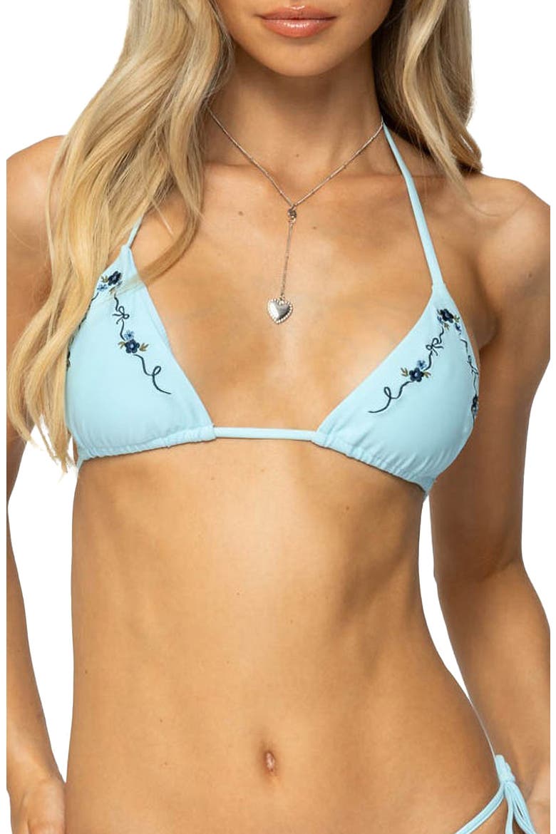 Coralle Embroidered Triangle Bikini Top, Main, color, BLUE