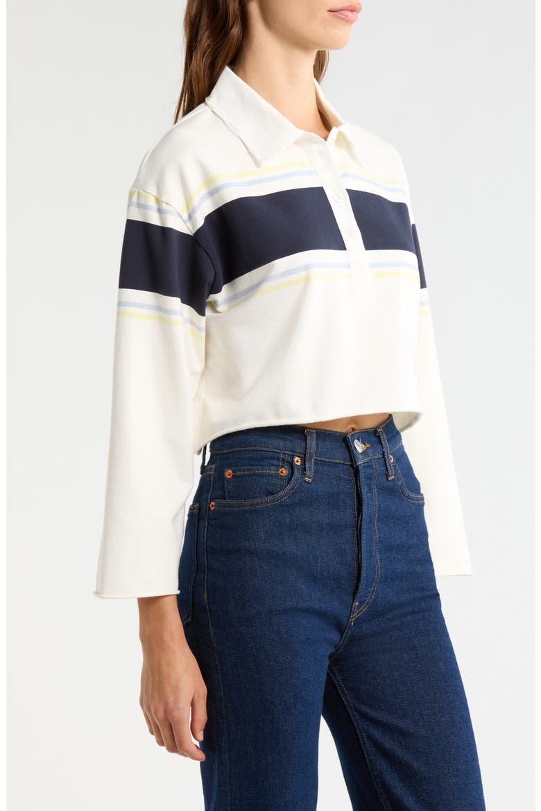 Stripe Cotton Crop Rugby Polo, Alternate, color, OFF WHITE STRIPE