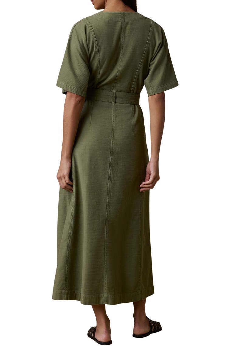 Camille Button Front Organic Stretch Cotton Midi Dress, Alternate, color, MOSS