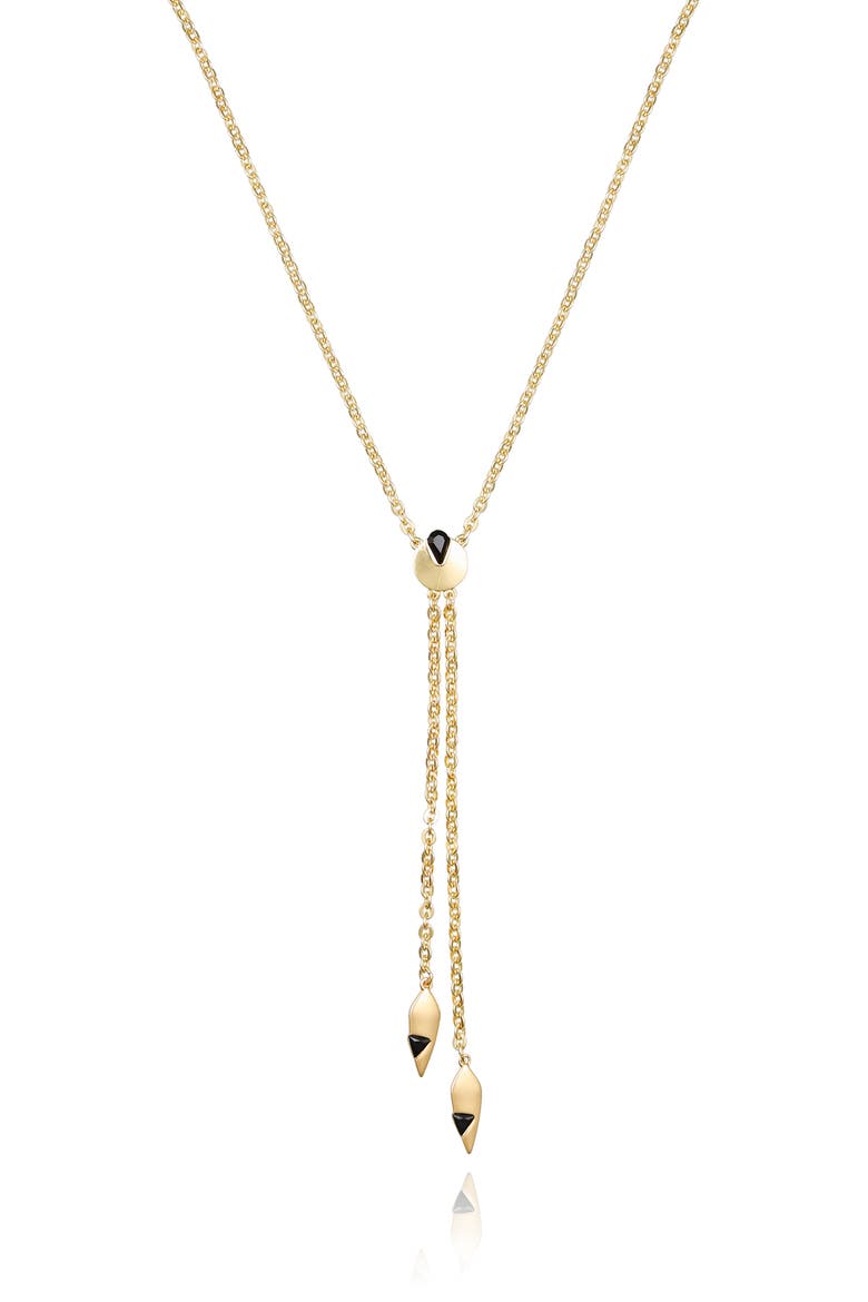 Jet Crystal Gold- Lariat Necklace, Alternate, color, 14K Gold Plated