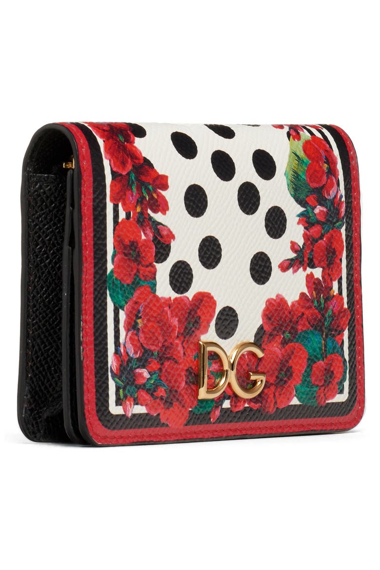 Small Geranium Print Leather Wallet, Alternate, color, GERANIUM/ POIS