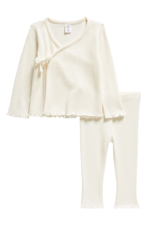 Brushed Cotton Tiny Flower Kimono Footie & Bonnet