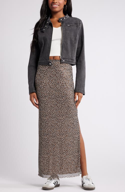 Bp. Printed Mesh Maxi Skirt In Brown