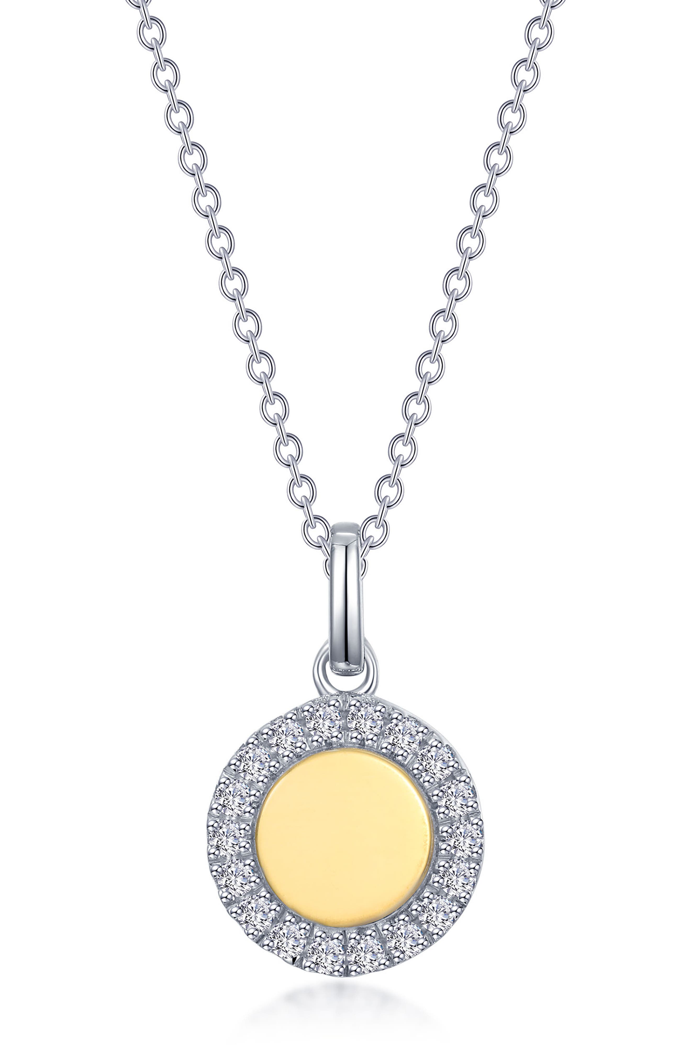 Lafonn Two-Tone Simulated Diamond Halo Disc Pendant Necklace