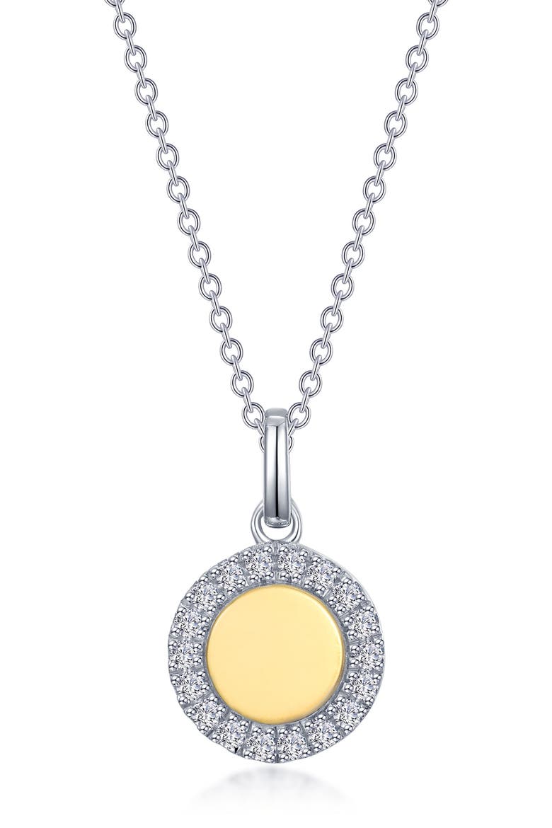 Two-Tone Simulated Diamond Halo Disc Pendant Necklace, Main, color, WHITE