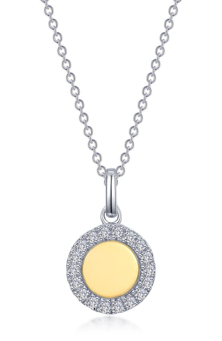 Lafonn Two-Tone Simulated Diamond Halo Disc Pendant Necklace, Main, color, White