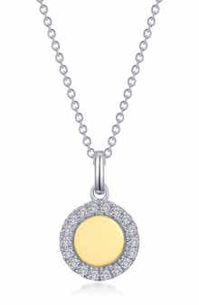 Two-Tone Simulated Diamond Halo Disc Pendant Necklace