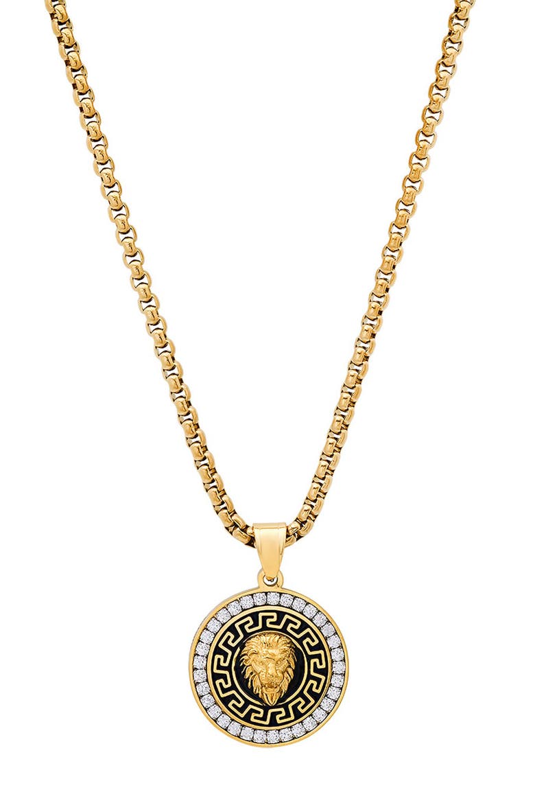 Men's Lion Medallion Pendant Necklace, Main, color, GOLD