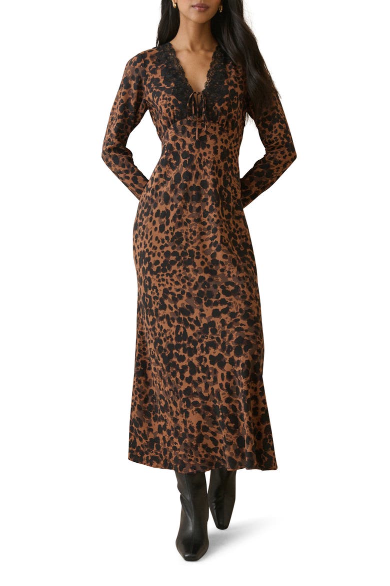 Aida Long Sleeve Maxi Dress, Main, color, BROWN